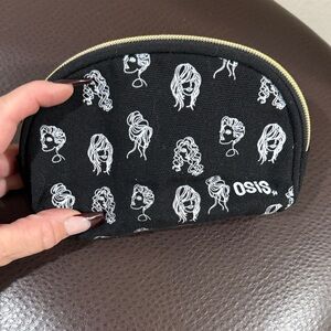 Black Cosmetic Bag with White Hair Illustrations